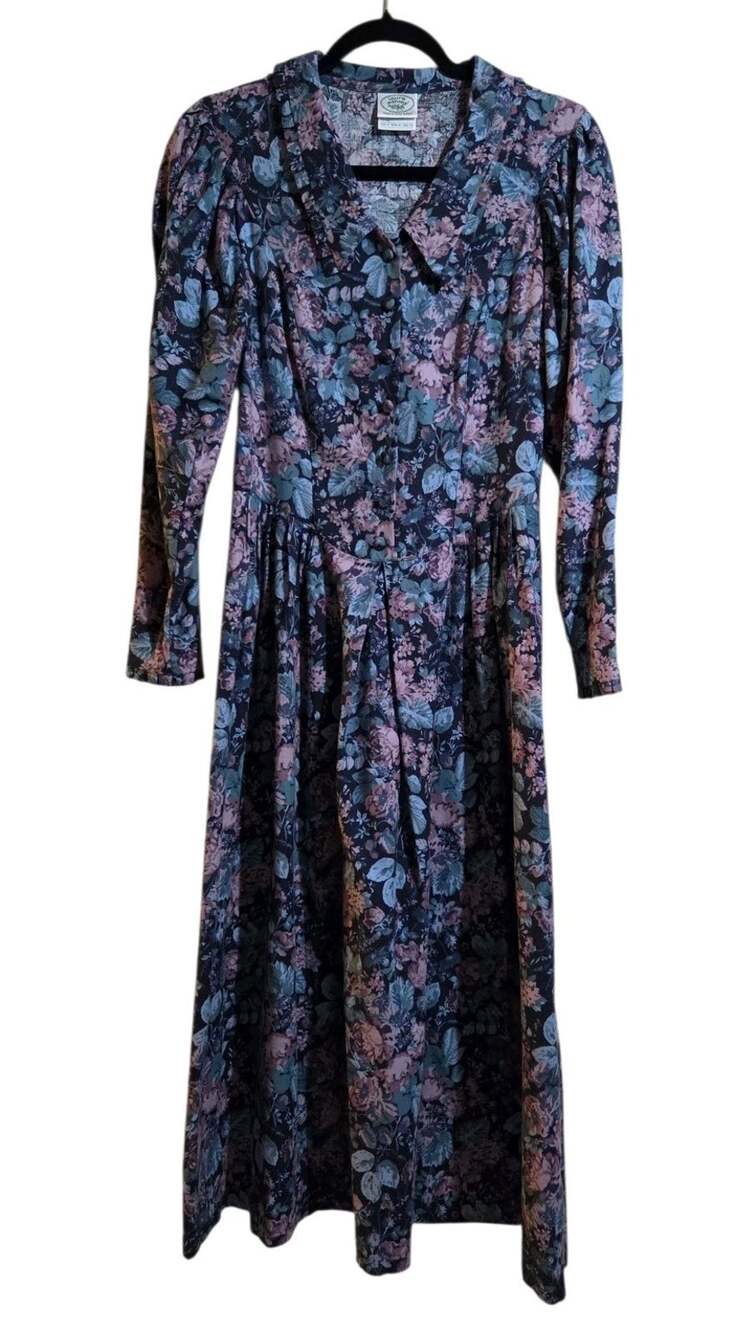 LAURA ASHLEY VINTAGE 70s Wool Button Up Floral Long Dress Sz 10 Modest Corduroy